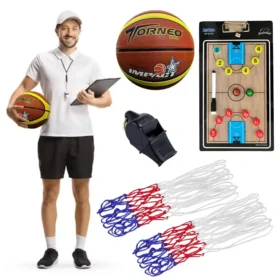 Kit Entrenador Básquet - Red para Aro - Pizarra Táctica - Pelota #7 - Silbato