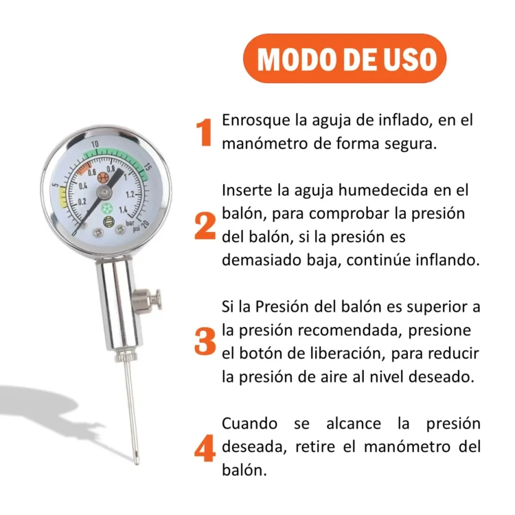 MEDIDOR DE AIRE TIPO RELOJ BARÓMETRO DE BALÓN CON VÁLVULA DE LIBERACIÓN DE AIRE PORTÁTIL SHOWGOL - Imagen 5