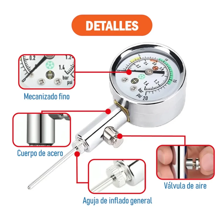 MEDIDOR DE AIRE TIPO RELOJ BARÓMETRO DE BALÓN CON VÁLVULA DE LIBERACIÓN DE AIRE PORTÁTIL SHOWGOL - Imagen 2