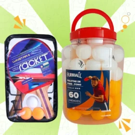 KIT DE PING PONG 2 RAQUETAS WINSTAR, 2 GANCHOS, 1RED, 1ESTUCHE MÁS 1 FRASCO DE 60 PELOTAS DE PING PONG FUBBAL