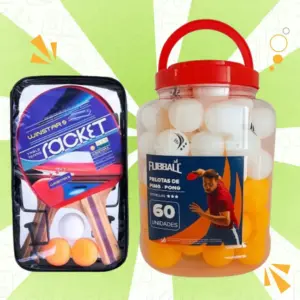 KIT PARA PING PONG SET ESTUCHE MÁS FRASCO DE 60 PELOTAS - Imagen 6