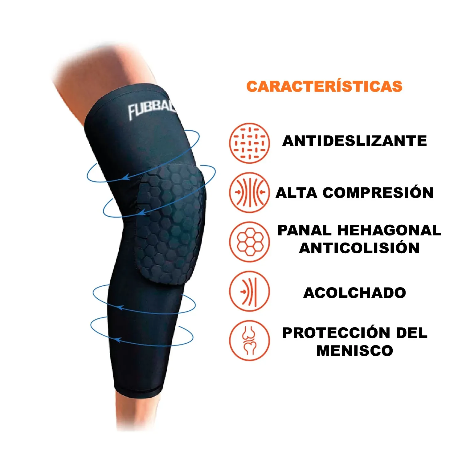 RODILLERAS DE PROTECCIÓN PARA BÁSQUET MODELO PANAL LARGA FUBBALL - Imagen 2