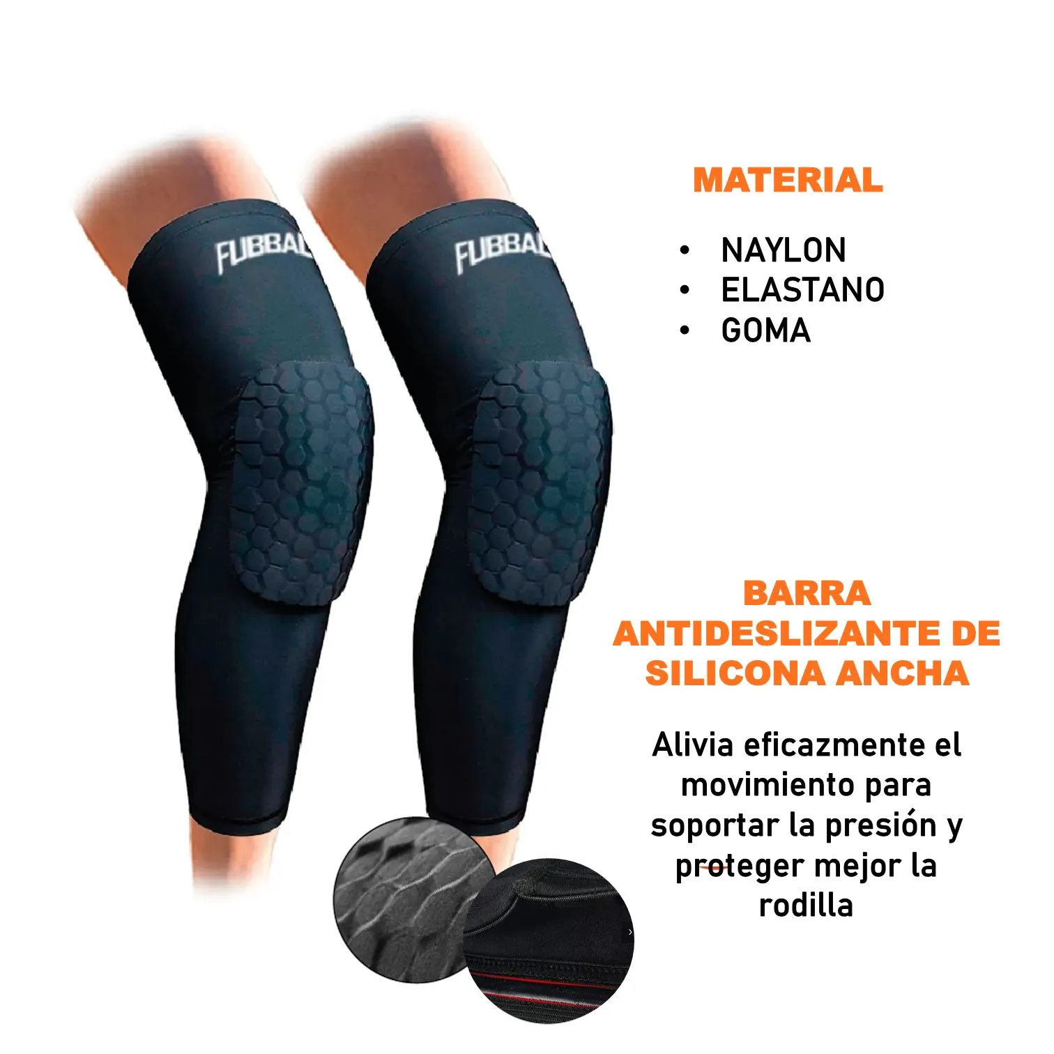 RODILLERAS DE PROTECCIÓN PARA BÁSQUET MODELO PANAL LARGA FUBBALL - Imagen 3