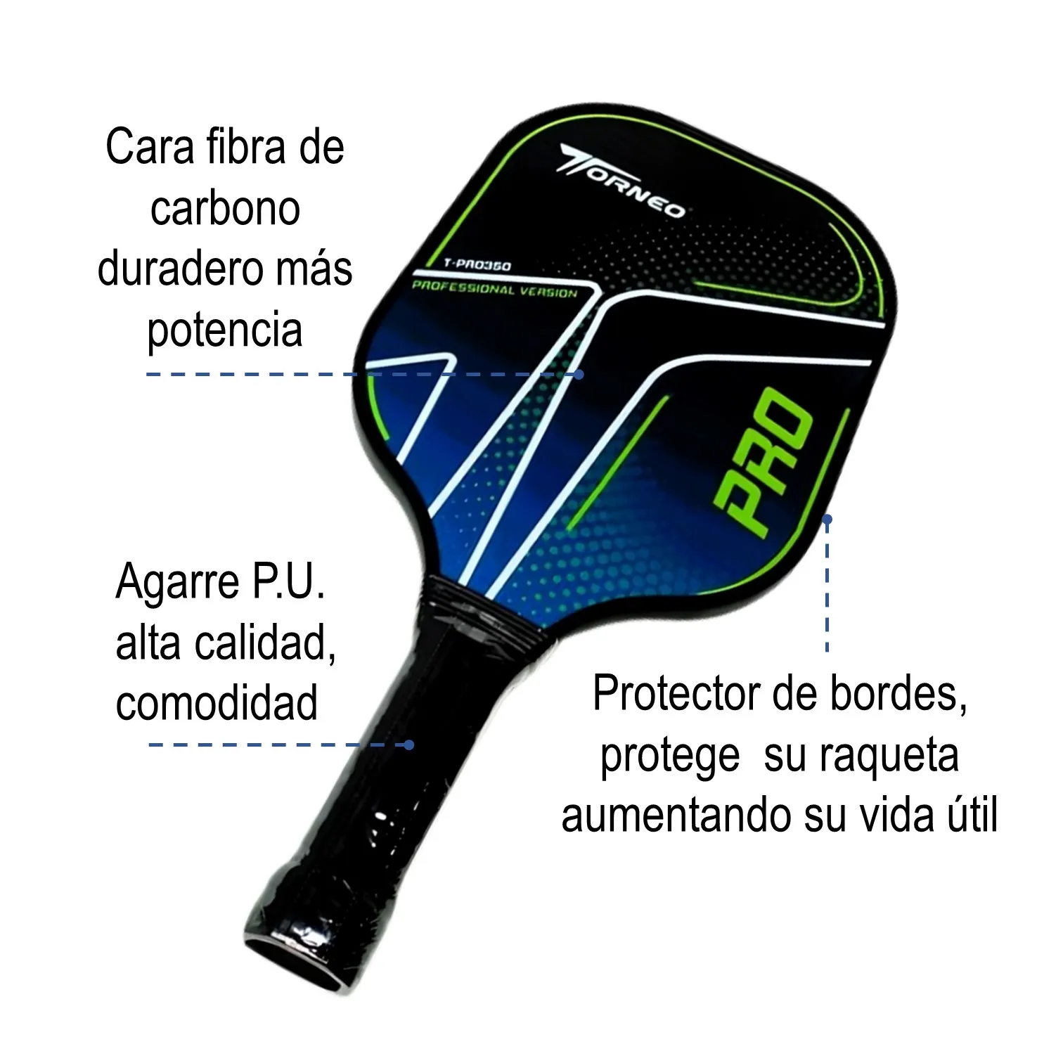 SET DE RAQUETAS PICKLEBALL PADDLE PROFESIONAL FIBRA DE VIDRIO PRO 350 TORNEO - Imagen 8