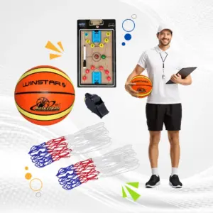 KIT PARA ENTRENADOR DE BÁSQUET RED PARA ARO  - PIZARRA TÁCTICA - PELOTA #7 - SILBATO