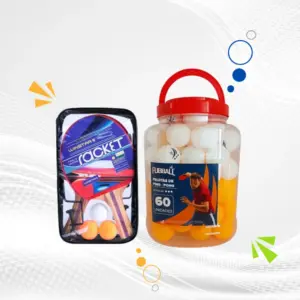 KIT PARA PING PONG SET ESTUCHE MÁS FRASCO DE 60 PELOTAS