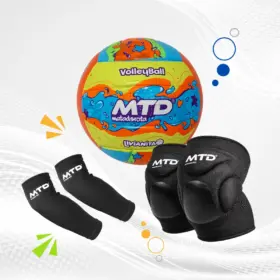 KIT PARA VÓLEY PRO INFANTIL PELOTA GOMA #5 COLORIDO + RODILLERAS GEL + MANGAS