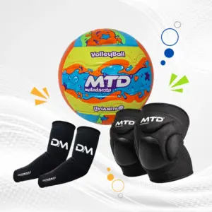KIT PARA VÓLEY INFANTIL PELOTA GOMA #5 COLORIDO + RODILLERAS GEL + MANGAS